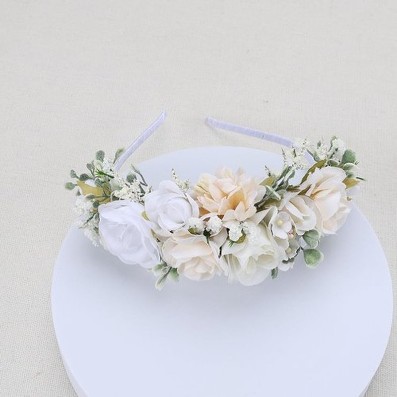 PoshMyra White Ivory Flower Crown Hairband for Girls Birthday Party Princess Floral Headband for Little Bridesmaids Wedding Photo Prop