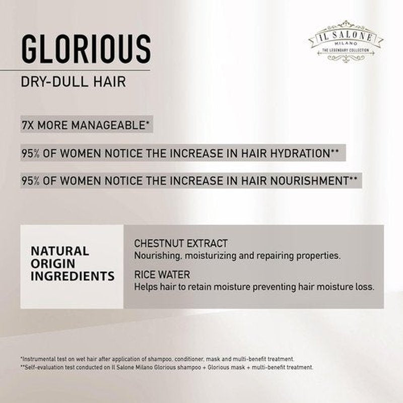 Il Salone Milano Professional Glorious Mask - Hydrating Hair Mask for Dry Hair - Increases Nourishment & Combability with Chestnut Extract & Rice Extract - Salon-Quality Hair Care (17.1 oz / 500 ml)