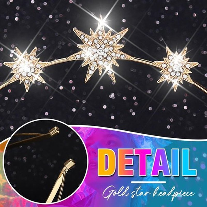 CAKURE Star Halo Crown Headband Rhinestone Gold Goddess Headpiece Metal Mary Celestial Crowns Bride Wedding Hair Accessories for Women