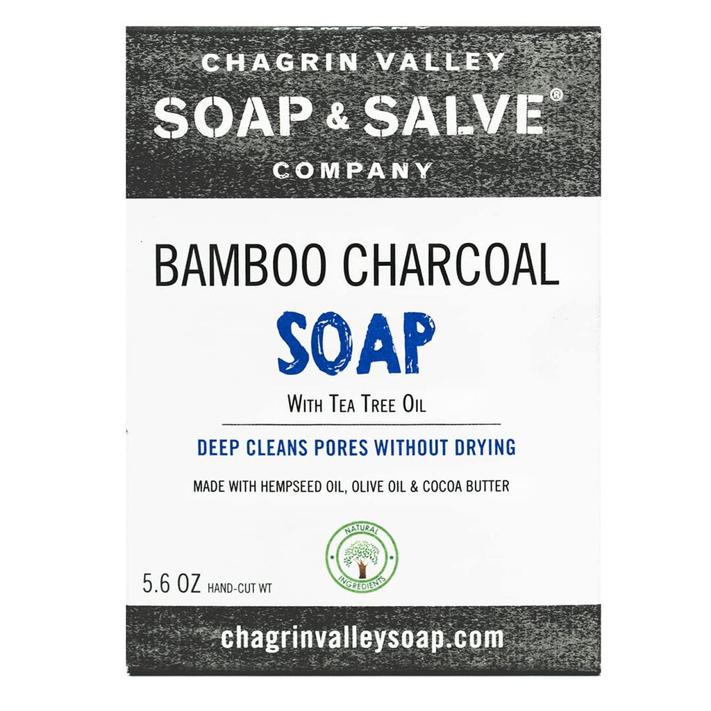 Chagrin Valley Natural Soap Bar - Bamboo Charcoal Soap for Men and Women - Handmade, Unscented, Exfoliating and Cleansing Large 5.6 oz Bar With Tea Tree Oil