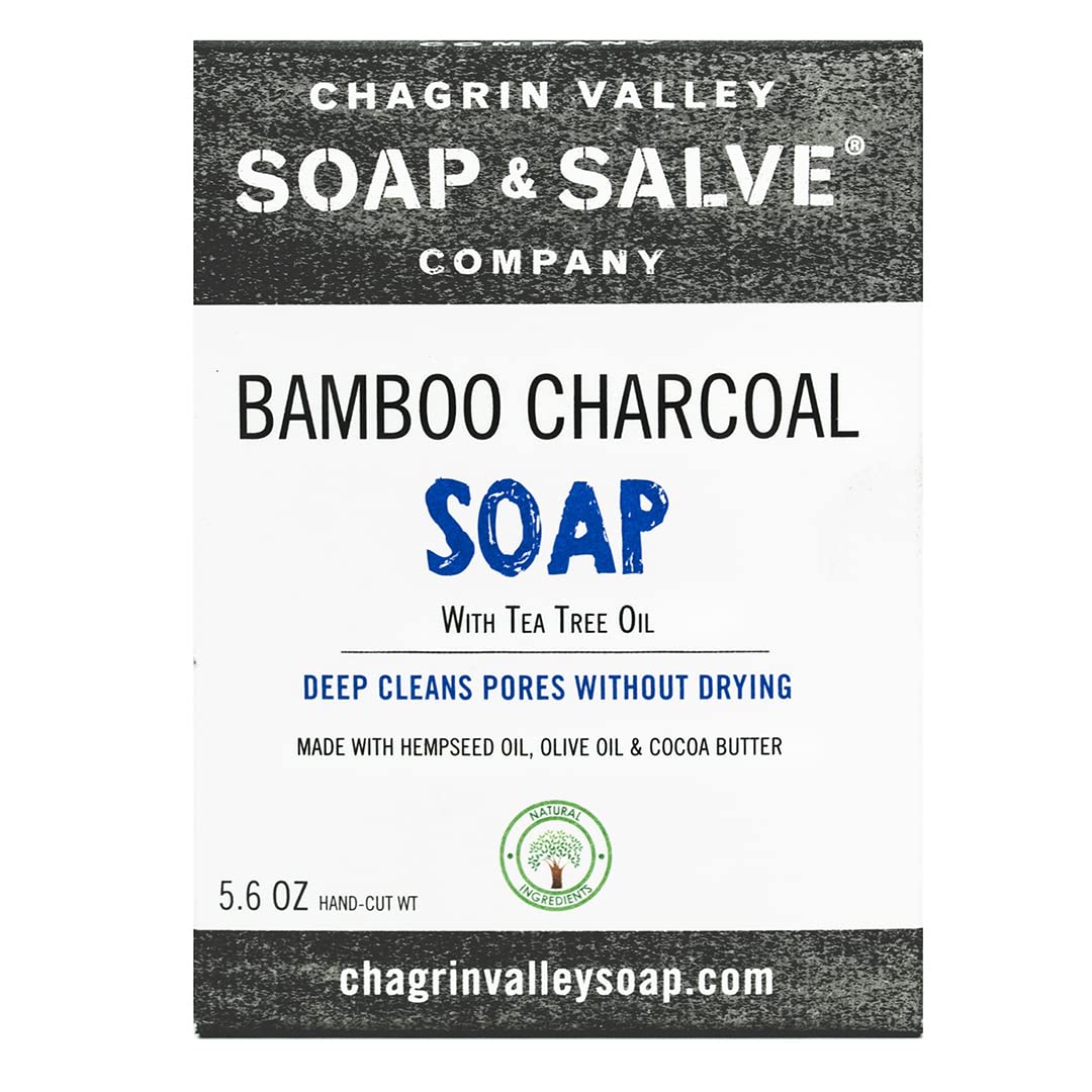 Chagrin Valley Natural Soap Bar - Bamboo Charcoal Soap for Men and Women - Handmade, Unscented, Exfoliating and Cleansing Large 5.6 oz Bar With Tea Tree Oil