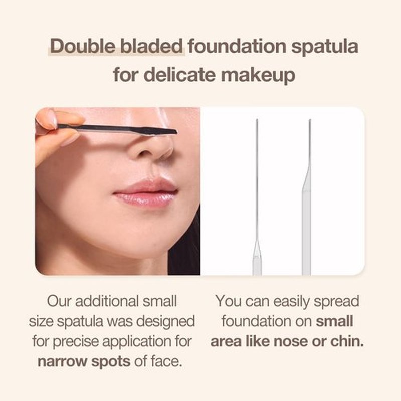 STUDIO17 Foundation Spatula Made of Stainless Steel | Professional Makeup Spatula for Even Application of Foundation | Double Edged Spatula for Small Area of Face | Pouch Included for Clean Storage