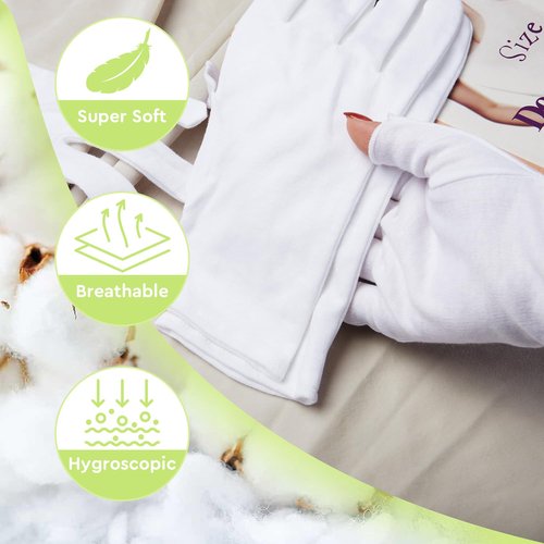 4 Pairs Cotton Moisturizing Gloves Touchscreen - 100% White Cotton Gloves for Dry Hands Sleeping Overnight Lotion Spa Treatment - Moisturizing Night Gloves