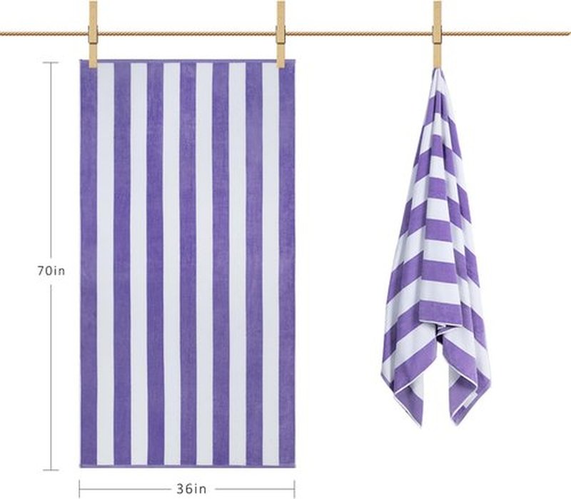 LULUHOME Large Oversized Beach Towel - Soft Striped Cotton Pool Towel 36 x 70 Inch | Purple for Adults