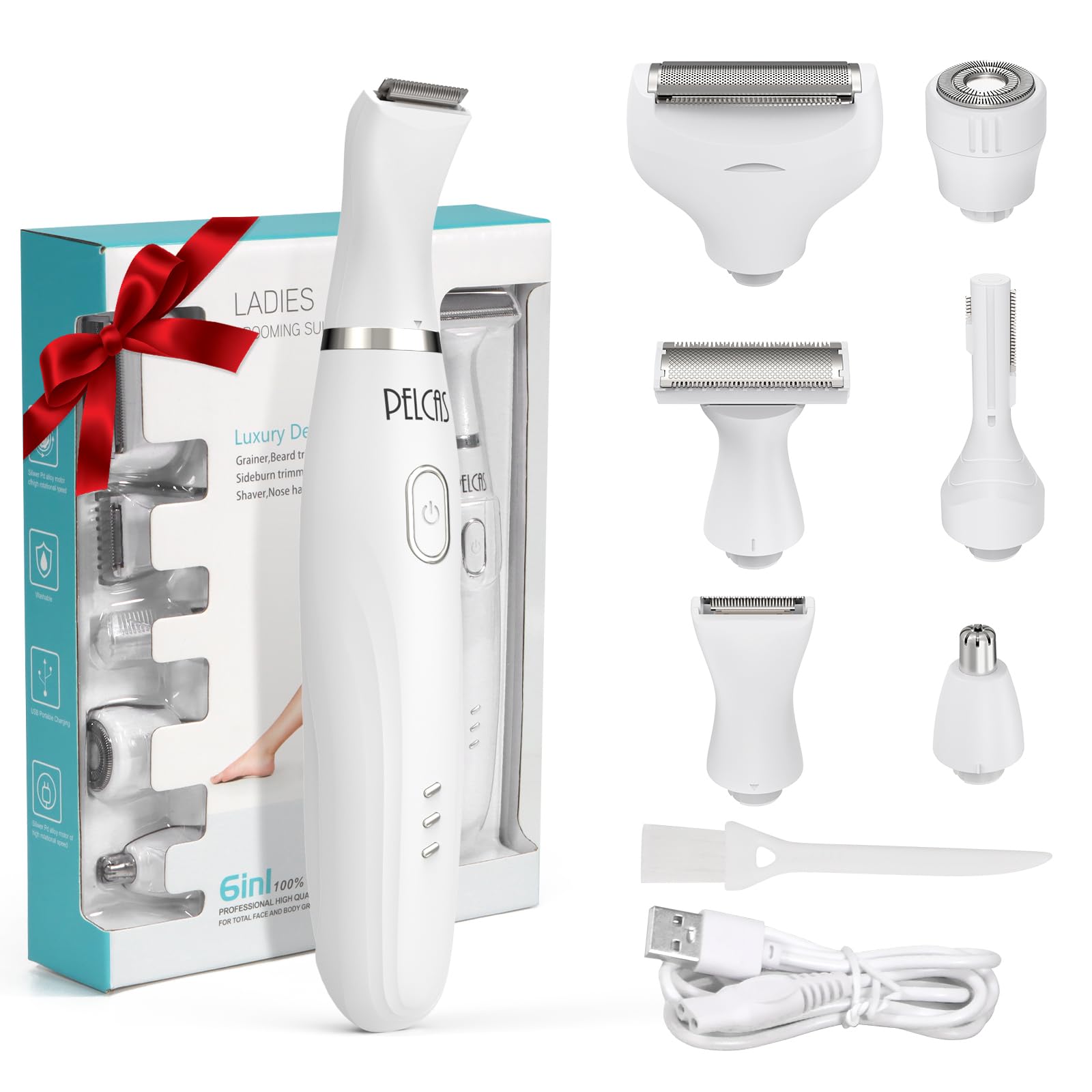 PELCAS Bikini Trimmer for Women Kit, 6 in 1 Waterproof Wet Electric Shaver