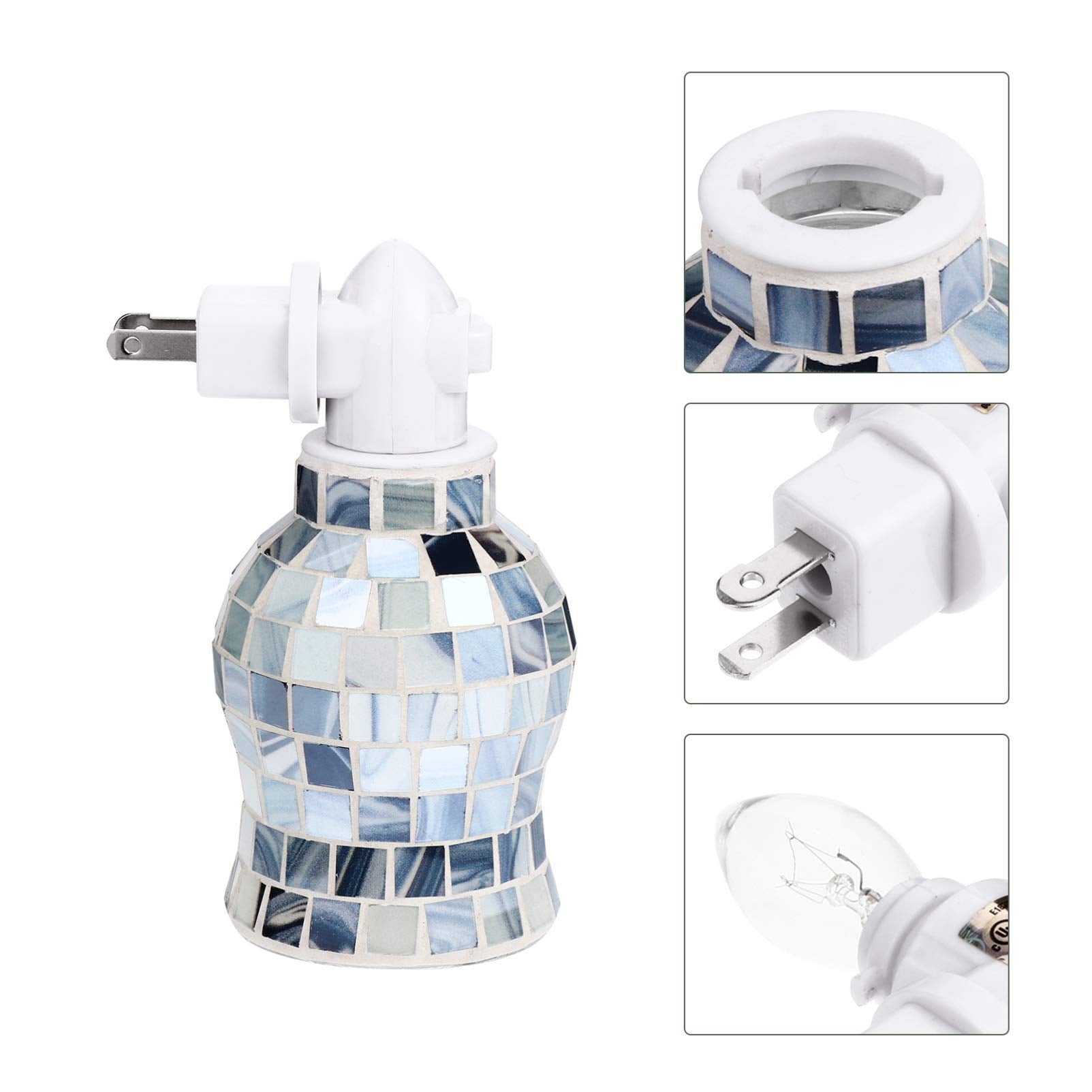 Uonlytech Plug- in Fragrance Wax Melt Warmers Glass Mosaic Oil Warmer Home Fragrance Diffuser Night Lamp Blue