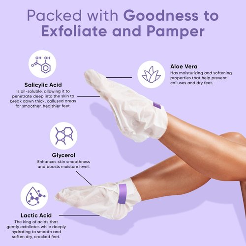 Foot Peel Mask - Foot Mask for Baby Soft Skin - Remove Dead Skin, Dry, Cracked Feet & Callus, Foot Spa, Made with Aloe Vera Extract for Women and Men (2 Pair (Pack of 1), Lavender)