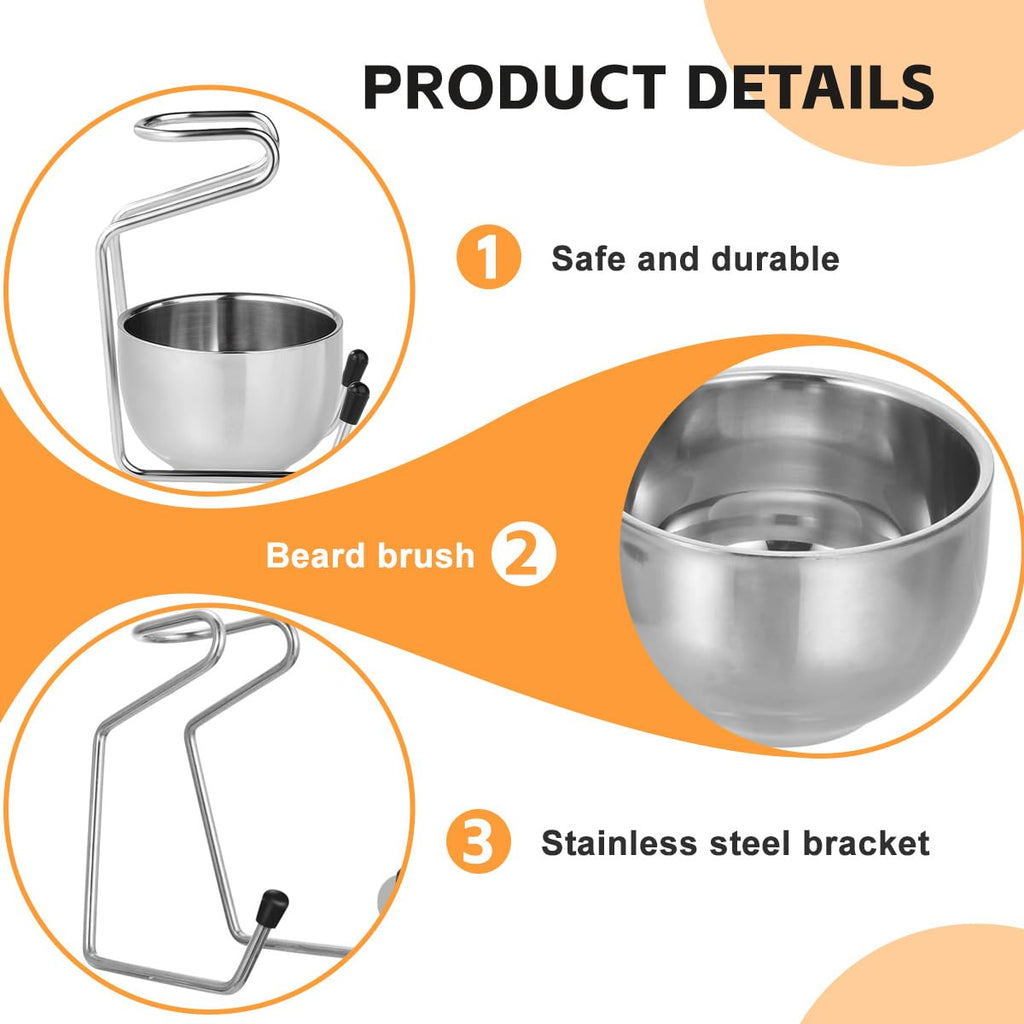 UPSTORE 2 in 1 Shave Cup with Stand Holder Set Stainless Steel Shaving Bowl with Shaving Stand Brush Holder Set Razor Brush Bowl Grooming Tool for Men Beard Care and Cleaning