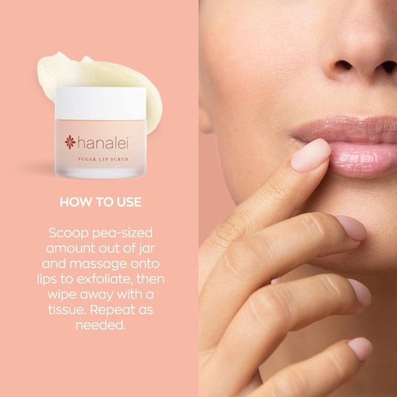 Hanalei Vegan Sugar Lip Scrub Exfoliator - Natural Hawaiian Cane Sugar & Kukui Oil for Smooth, Hydrated Lips | 22g