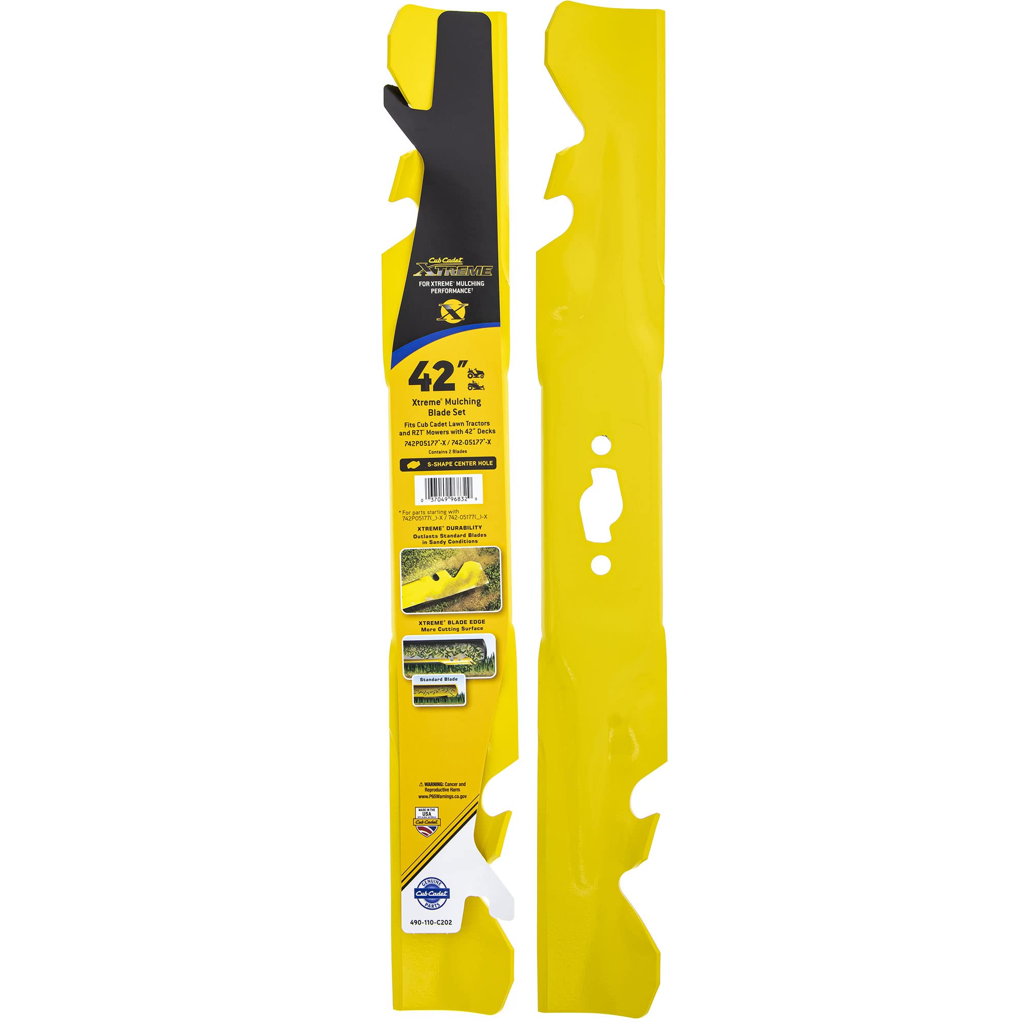CUB CADET 490-110-C202 Xtreme Mulching Blade Set 42" Decks Fast Attach S-Center Enduro XT1-LT42 XT2-LT42 Tractors