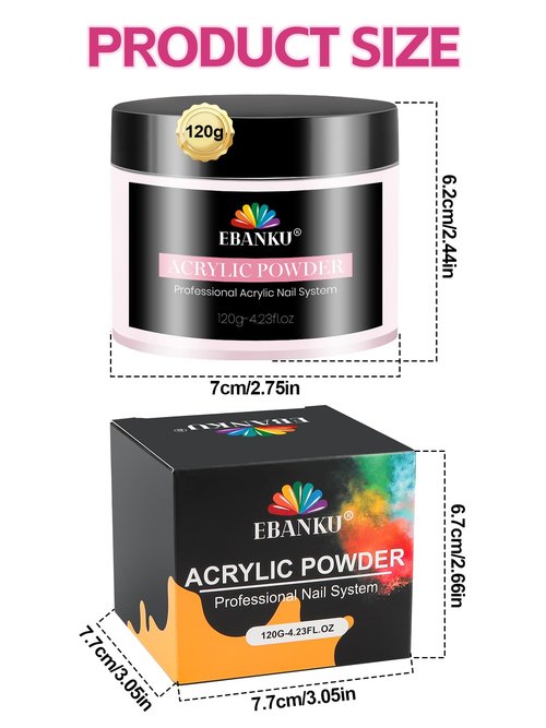 EBANKU Acrylic Powder, 120g/4.23oz Natural Pink Acrylic Nail Powder Large Capacity Professional Nail Powder for Nail Acrylic Extension, Nail Carving, Long-Lasting, No Nail Lamp Needed