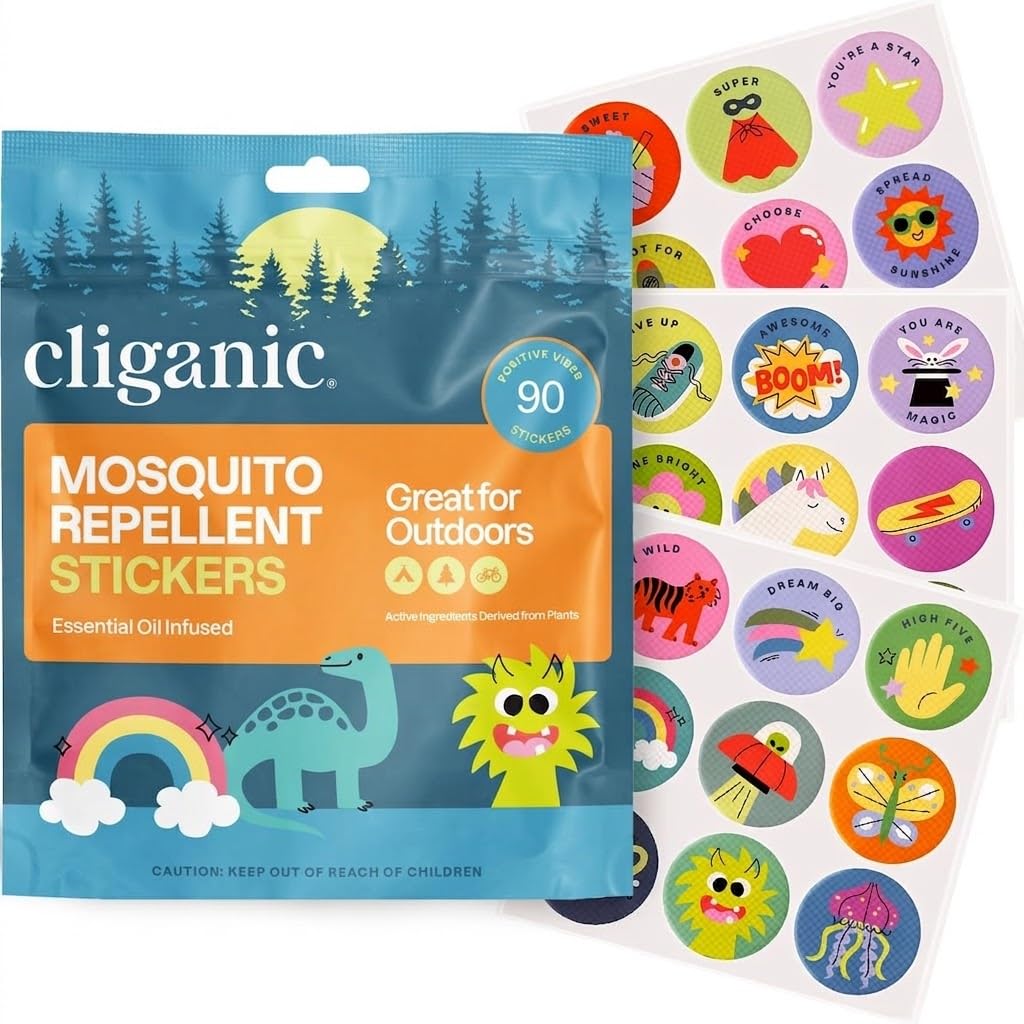 Cliganic Mosquito Repellent Stickers for Kids (90 Pack) - Animal Toddler Patches, Natural DEET-Free, Essential Oil Infused, Insect Repelling Garments