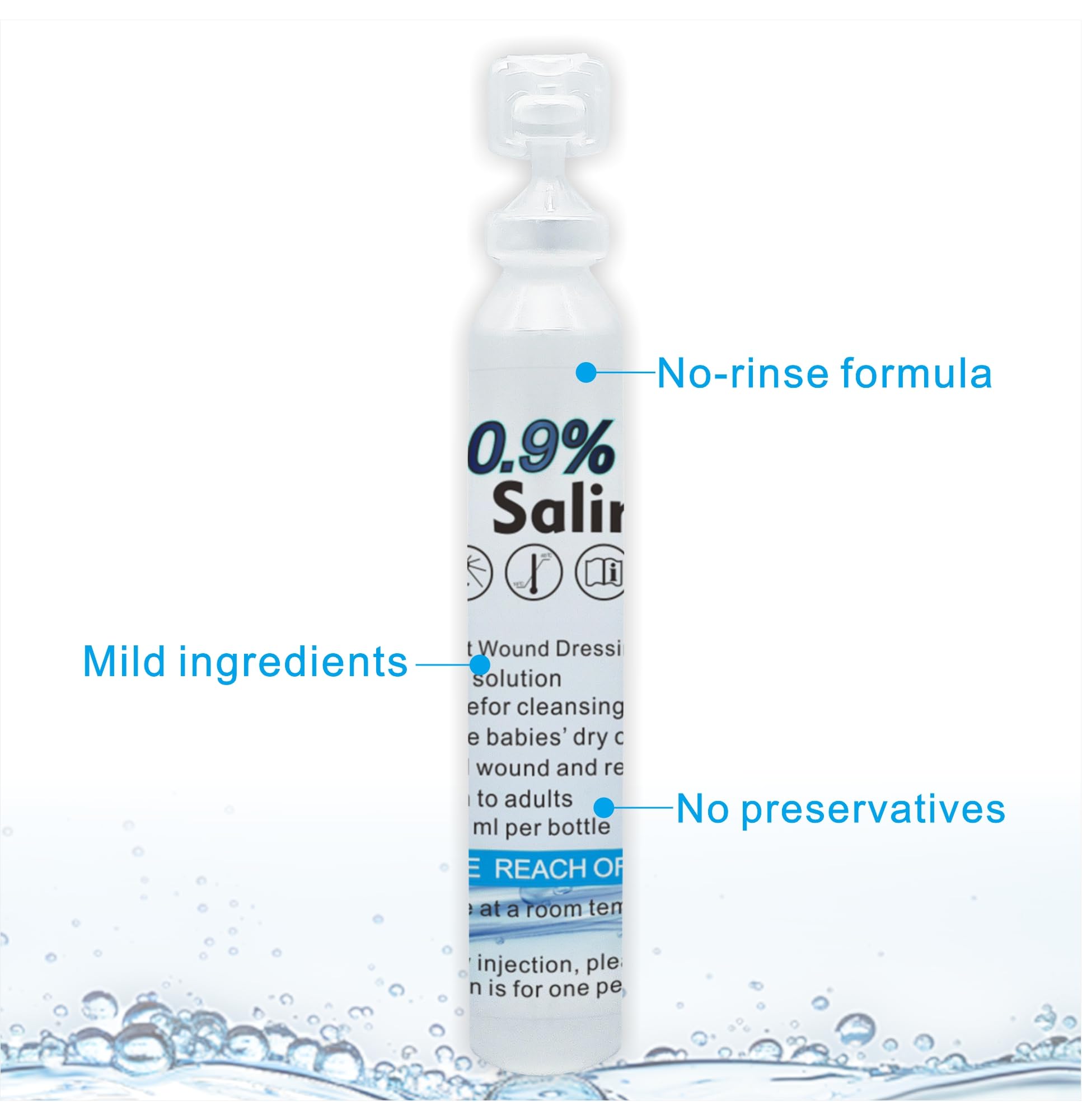 HTLARY Sterile Saline Solution, 20-Pack Skin and Wound Cleanser, 0.9% Sodium Chloride Wound Wash & Nasal Rinse