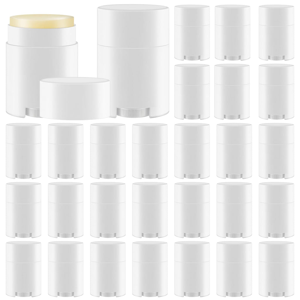 Teenyyou 30 Pack Empty Deodorant Containers, Bottom Filling, Plastic Oval Refillable Deodorant Containers Twist up Oval Lip Balm Tube for DIY Deodorants Lipstick Crayon Lotion(30ml/1oz,White)