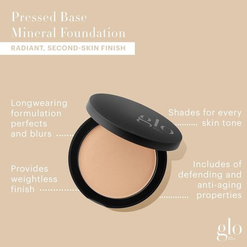 Glo Skin Beauty Pressed Powder Foundation - Honey Light | Buildable Coverage, Long-Lasting, Semi-Matte Finish