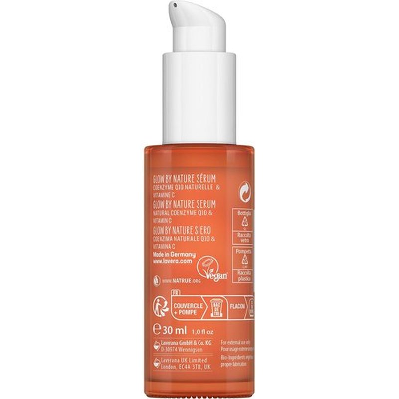 Lavera Glow by Nature Serum - Q10 & Vitamin C Face Serum for Radiant Skin - Vegan & PETA Certified - 1 Fl Oz