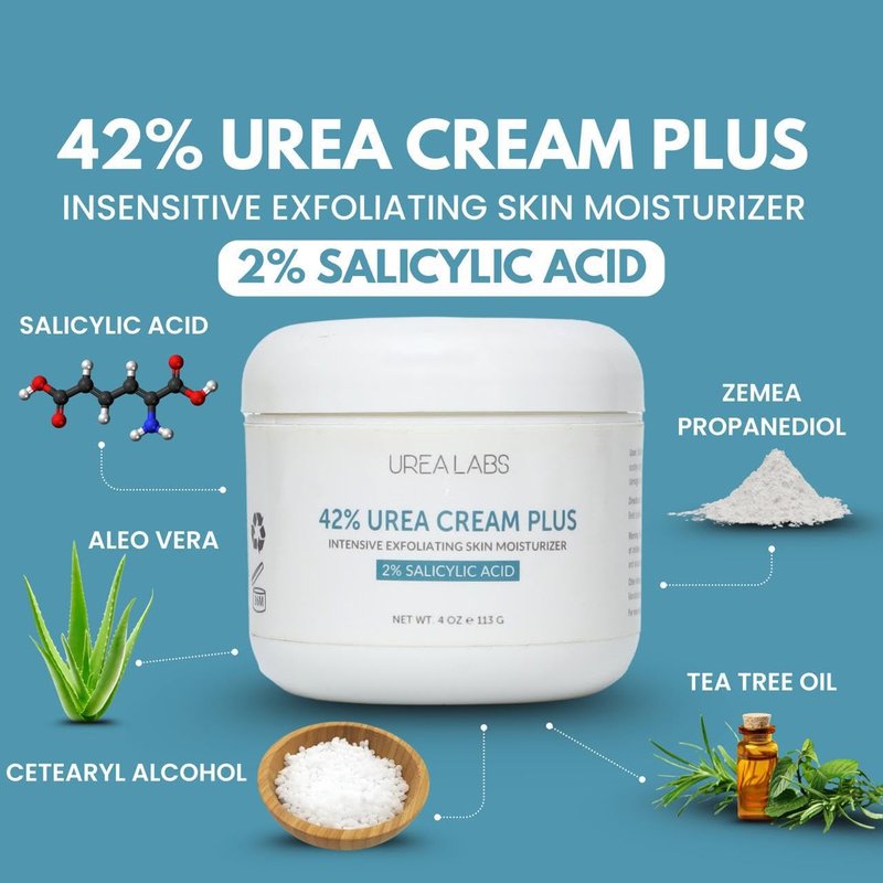 UREA LABS 42% Urea Cream with 2% Salicylic Acid for Dry Feet, Cracked Heels, Calluses and Rough Skin Powerful Exfoliating Foot Repair Moisturizer for Soft Smooth Skin Made in USA