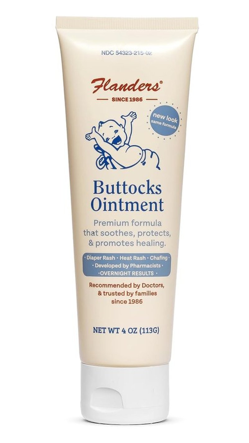 Flanders Buttocks Ointment - Zinc Oxide Diaper Rash Cream | 4oz Tube for Baby & Adult Skin Relief
