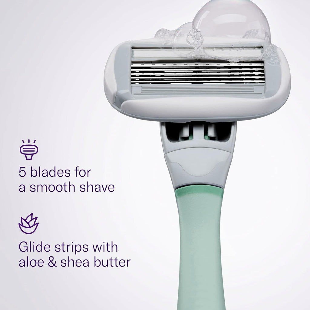 Flamingo Shaving Razor Set for Women - Original Razor Handle, 4 Blade Refills, and Shower Holder - Sage