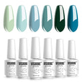 Vishine Gel Nail Polish Teal Blue Olive Green Soak Off Gift Set UV LED Art Varnish Colors UV Light LED Lamp Base Top Coat Needed Starter DIY Nails Art Home Salon Manicure Kits