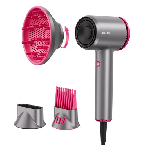 BABONIR High-Speed Hair Dryer 110,000 RPM, 1875W Ionic & Plasma Blow Dryer with Diffuser, Concentrator & Comb, 550 Million Ionic Hairdryer with Cool Shot, Low-Noise CompactPro Travel & Salon – Gray