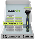 ShaveMOB 6-Blade Men's Razor Kit (Flex Head Handle + 12 Refills) (No Trimmer) - The Caveman Shaving Kit