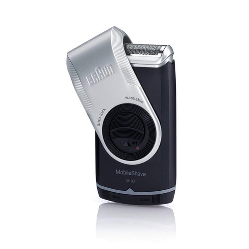 Braun MobileShave M-90 Travel Shaver - Precision Trimmer & Washable Design in Silver