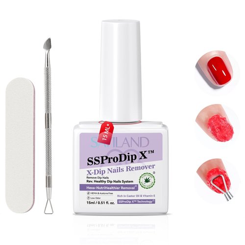 SAVILAND Pro Dip Powder Remover Kit - Gentle & Easy Dip Nail Removal Nail File & Scraper for Home Use, No Need Soaking & Wrapping (0.5 Fl Oz)