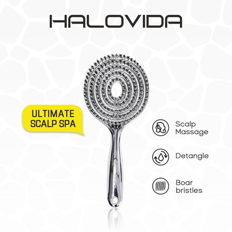 HALOVIDA Hair Brush for Women with Double layer Boar Bristle & Nylon Detangler with Elastic Air Cushion Anti Static Scalp Massage Brush for Smooth Frizz Free Hair (1 Pack）