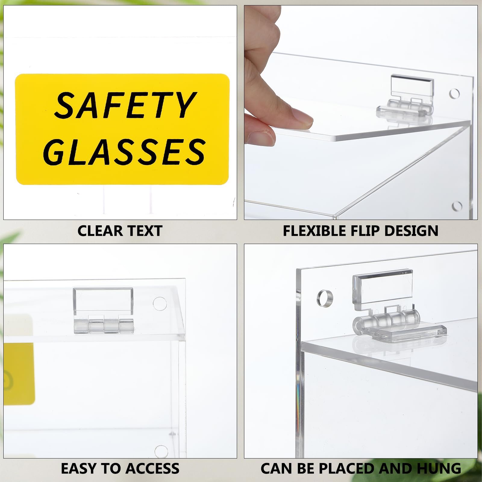 Weysat 2 Pcs Acrylic Safety Glasses Holder Safety Glasses Dispenser with Lid Stand or Wall Organizer for Disposable Goggle Storage (Clear)