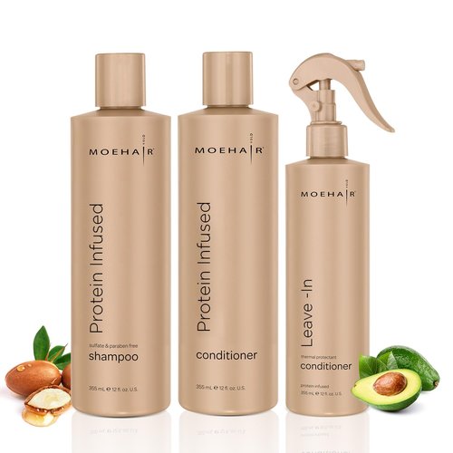Moehair Trio Pack - Protein-Infused Shampoo, Conditioner & Leave-In | Hydrates Dry Hair (12 Fl. Oz)