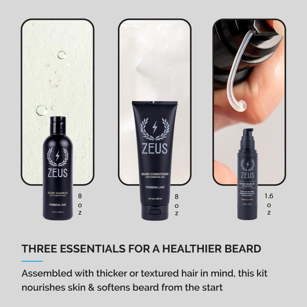 ZEUS Thick Beard Care Starter Kit for Men (Made in USA) Sandalwood