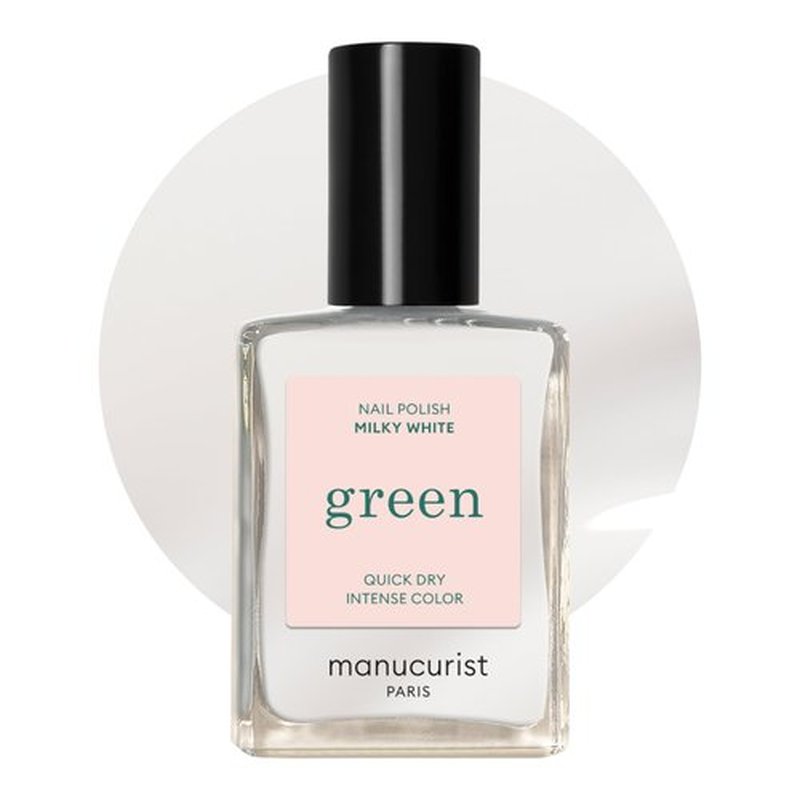 Manucurist Green Quick Dry Nail Polish Milky White - Sheer White Nail Polish - 9-Free, Plant-Based and Vegan - Non Toxic - Natural Classic - Nails Care - Manicure - Made in France - 0.5 fl oz