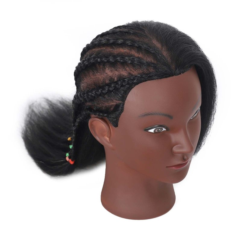 ZOMOI 16" Mannequin Head 100% Human Hair Hairdresser Training Braiding Styling Manikin Cosmetology Makeup Manican Doll Display Practice with Stand(Black 16inch A)