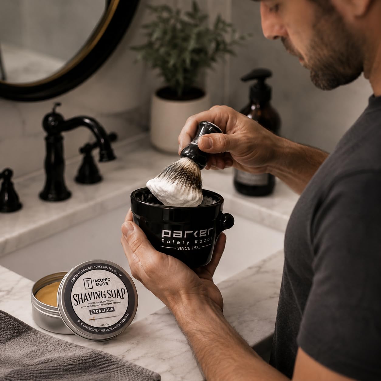 Taconic Shave Excalibur Scent Shaving Soap – Clean Masculine Cologne Aroma – Barbershop Quality Lather Puck with Natural Oils – Smooth Glide – Handmade in USA