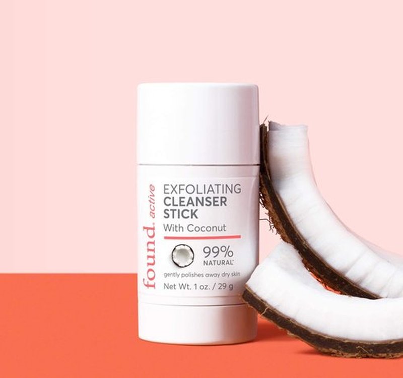 Found Active Exfoliating Cleansing Stick with Coconut, Fuss-Free, Purifies Pores & Scrubs Away Dullness, Convenient for the Gym, Travel, & Everyday Use, 1 Oz