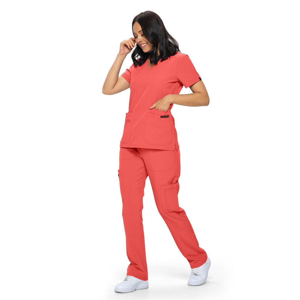 Monarch Uniforms Scrub Sets in Regular and Petite Stretchy Scrubs for Women Set of Scrub Top and Scrub pants-(CORAL)-XL, X-Large