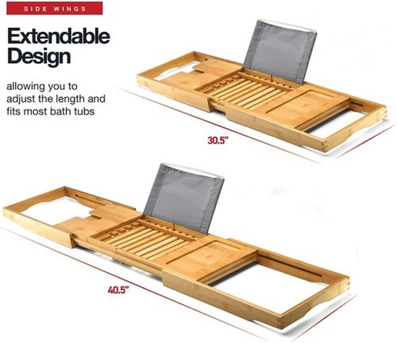 Luxury Foldable Bathtub Tray Caddy - Waterproof Wooden Organizer for Wine, Books & Phones | Expandable Fit