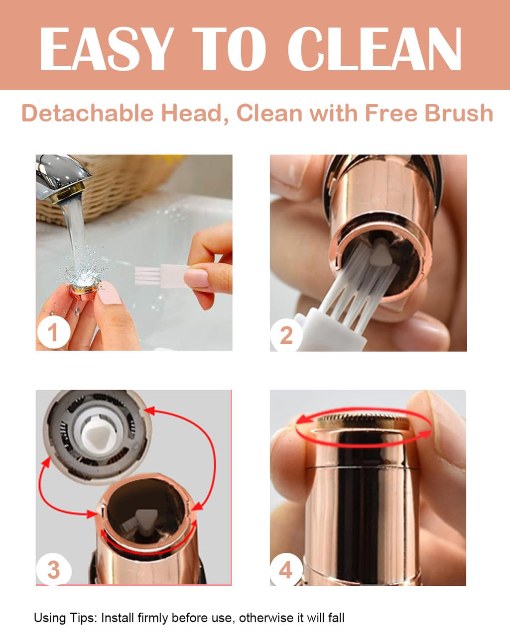 Electric Facial Hair Remover for Women - Face Hair Removal Epilators - Lady Facial Hair Shaver Rechargeable Painless for Face Upper Lips Peach Fuzz Chin Armpit Bikini Line Legs and Body (Gold)