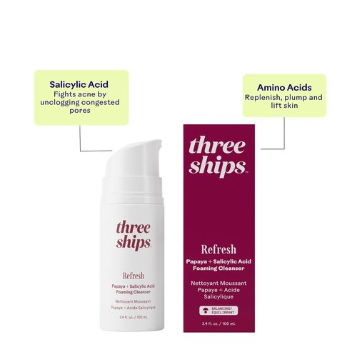 Three Ships - Refresh Papaya Cleanser with Salicylic Acid | Smooth & Refresh Sensitive Skin | Vegan & Cruelty-Free (3.4 fl oz | 100 mL)