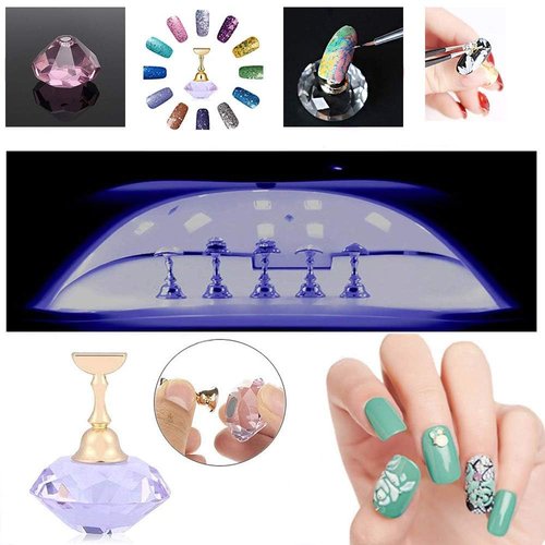 Kalolary 2 Sets Nail Tip Stand Holders with 102Pcs White Reusable Adhesive Putty Clay, Practice Crystal Stand Base Display Tools Set for Nail Art Salon DIY and Practice Manicure