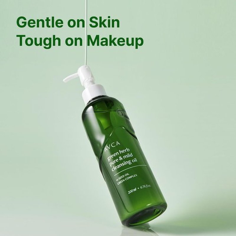 AVCA Green Herb Blackhead Cleansing Oil – Makeup Dissolving & Pore-Clearing Cleanser with Plant Oils, Vitamin E & Squalane, Light-Feel Cleanse, K-Beauty for Normal to Oily Skin, 6.76 fl oz (200 mL)