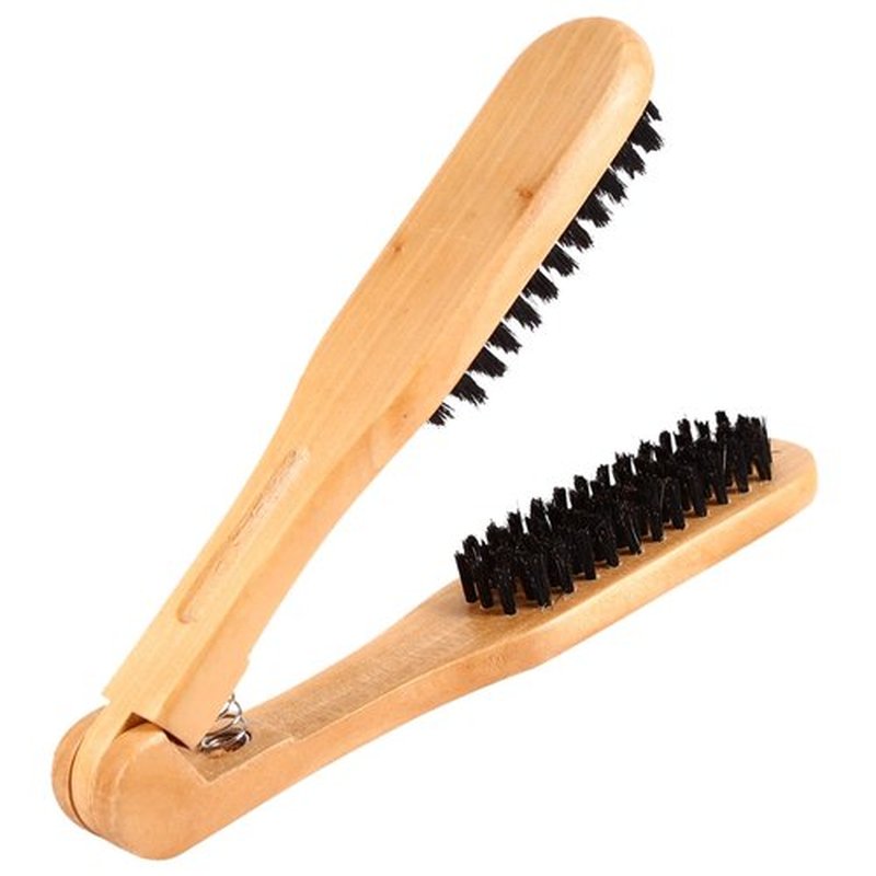 CYSFETENA Wooden Hair Straightening Brush Comb, Double Sided Bristle Brush, Clamp Hair Straightenner for Smoothing and Straightening, Professional Hairdressing Anti-static Comb