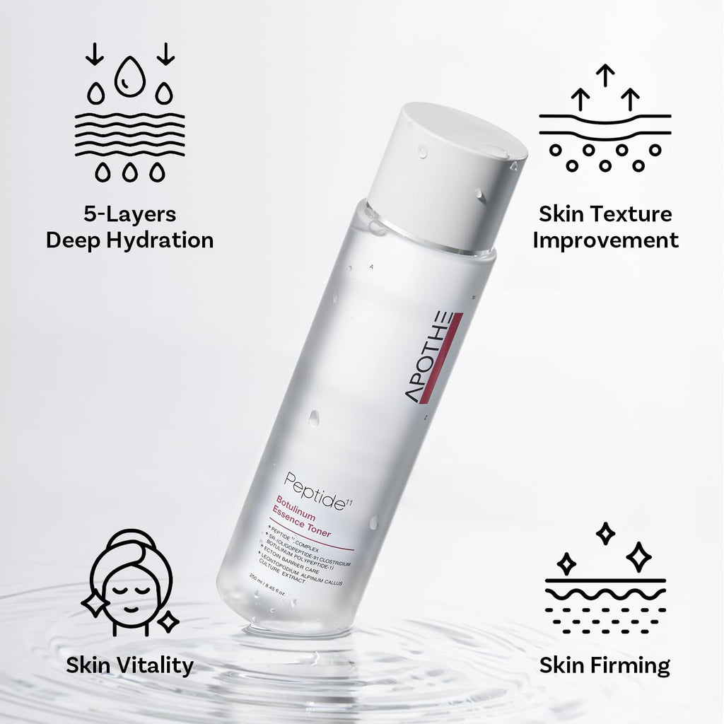 APOTHE Peptide 11 Botulinum Essence Toner 8.45 fl.oz. (250ml) - Deep Hydration, Skin Barrier Strengthening, Peptide & Edelweiss Extract for Firm & Radiant Skin