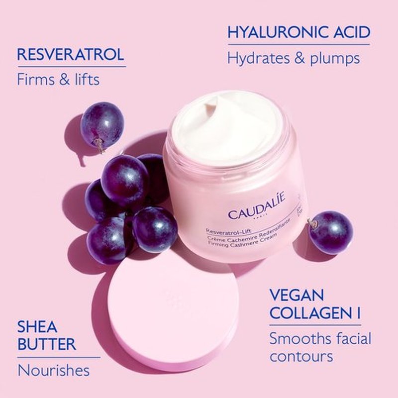 Caudalie Resveratrol-Lift Firming Cashmere Cream - Anti-Aging Moisturizer with Vegan Collagen & Hyaluronic Acid | 50 mL
