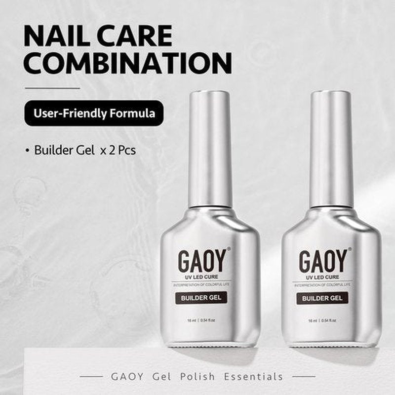 GAOY 2 Pcs 16ml Clear Builder Gel for Nails, Nail Strengthener in a Bottle, Nail Extension Hard Gel, Soak Off Long Lasting UV Light Cure, Base Coat Top Coat Needed