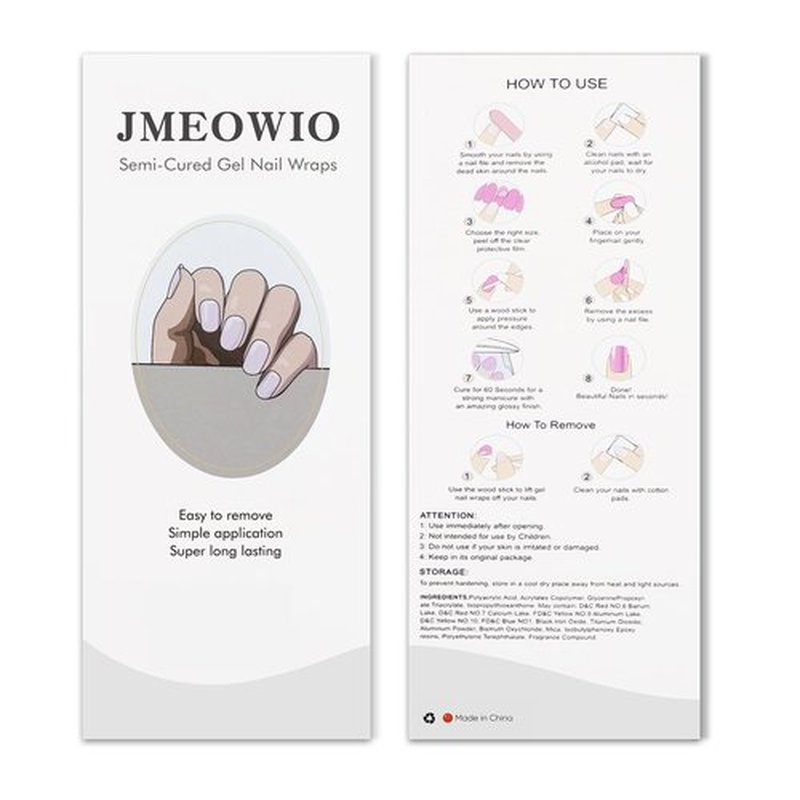 JMEOWIO Gel Nail Stickers Milky White Pink Semi Cured Gel Nail Strips Wraps UV/LED Nails Art Design Decoration Accessories