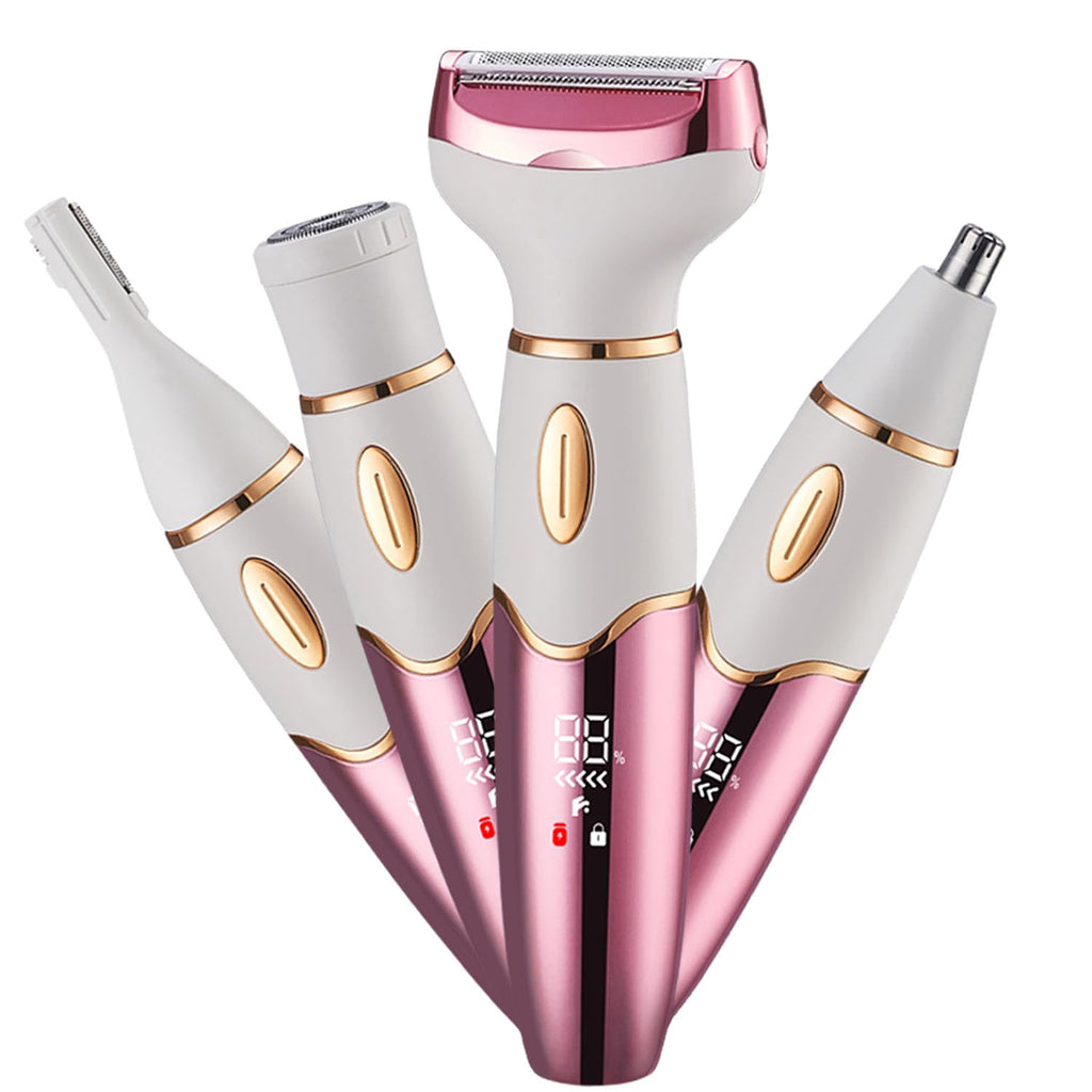 Electric Razors for Women, 4 in 1 Electric Shaver for Women, Wet & Dry Ipx7 Waterproof Bikini Trimmer and Facial Hair Remover, Painless Ladies Body Razors for Nose Eyebrow Arms Armpit Legs Pubic Area