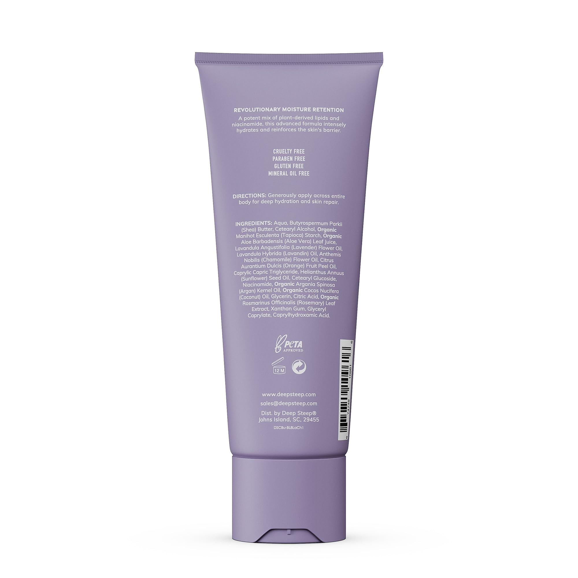 Deep Steep Body Lotion, Lavender Chamomile, 8 oz – Moisturizer with Coconut Oil, Shea Butter, Argan Oil, Aloe Vera & Niacinamide – Vegan, Clean Beauty, Daily Skin Hydration