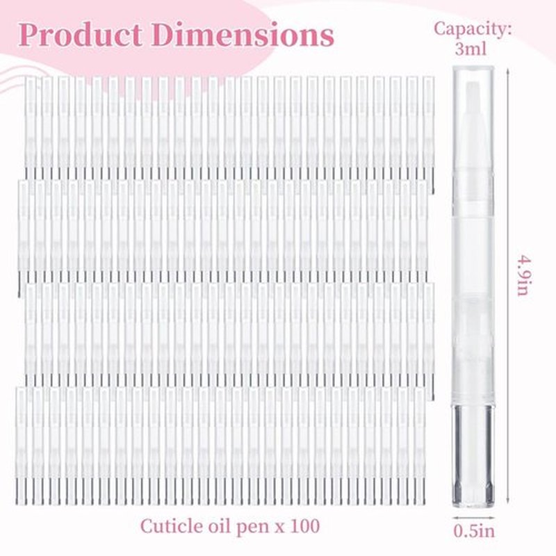 Toyosport 100PCS Empty Cuticle Oil Pen Refillable Transparent Twist Pens 3ml, Empty Nail Oil Pen with Brush Tip, Eyelash Growth Liquid Tube, Cosmetic Lip Gloss Container Applicators